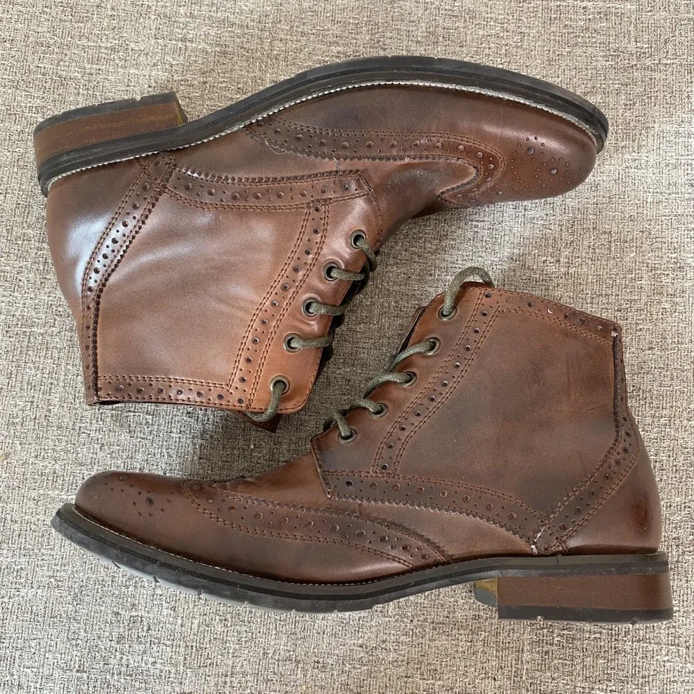 Steve Madden Mens Evander Leather Wing Tip Ankle Boots Size 9.5 Dressy Casual - Picture 4 of 10
